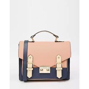 ASOS Navy Blue and Peach Faux Leather Satchel Crossbody Bag